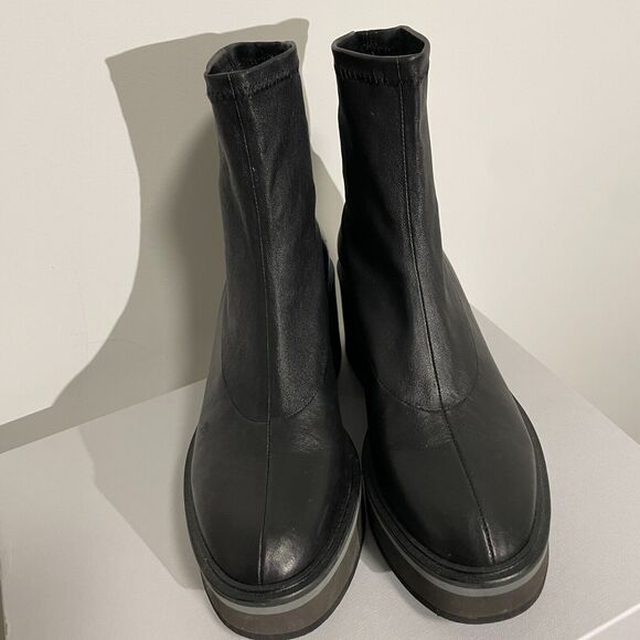NEW w/ box Clergerie Paris Albane Black Stretch Block Heel Mid Ankle Boot 37.5/7 - Picture 2 of 10
